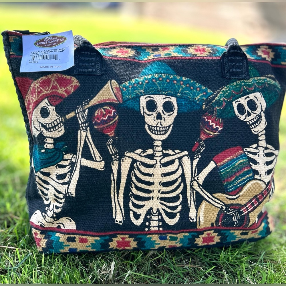 Colorful Skeleton Musicians Tote Bag NWT